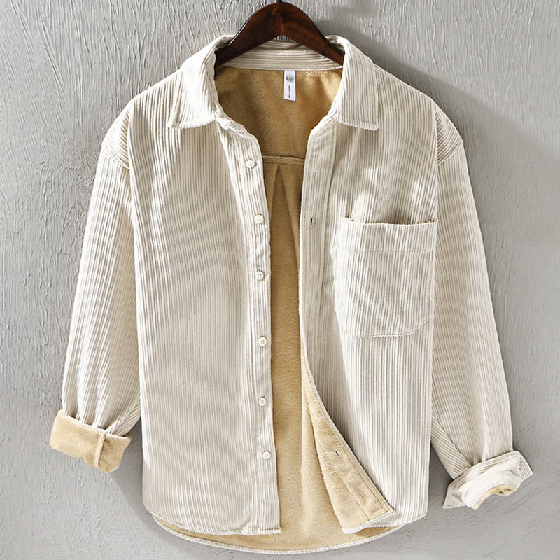 Buddha Stones Comfortabel corduroy overhemd met Lange mouw, fleecevoering en zak voor heren - Beige - US/UK/AU40, EU50 (3XL) - image 0