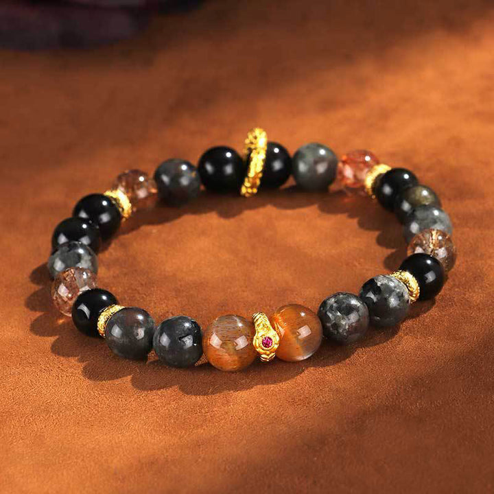Buddha Stones Zonnesteen Lavasteen Positieve Armband - Binnendiameter 53 mm (Polsomtrek 14-15 cm) - image 0