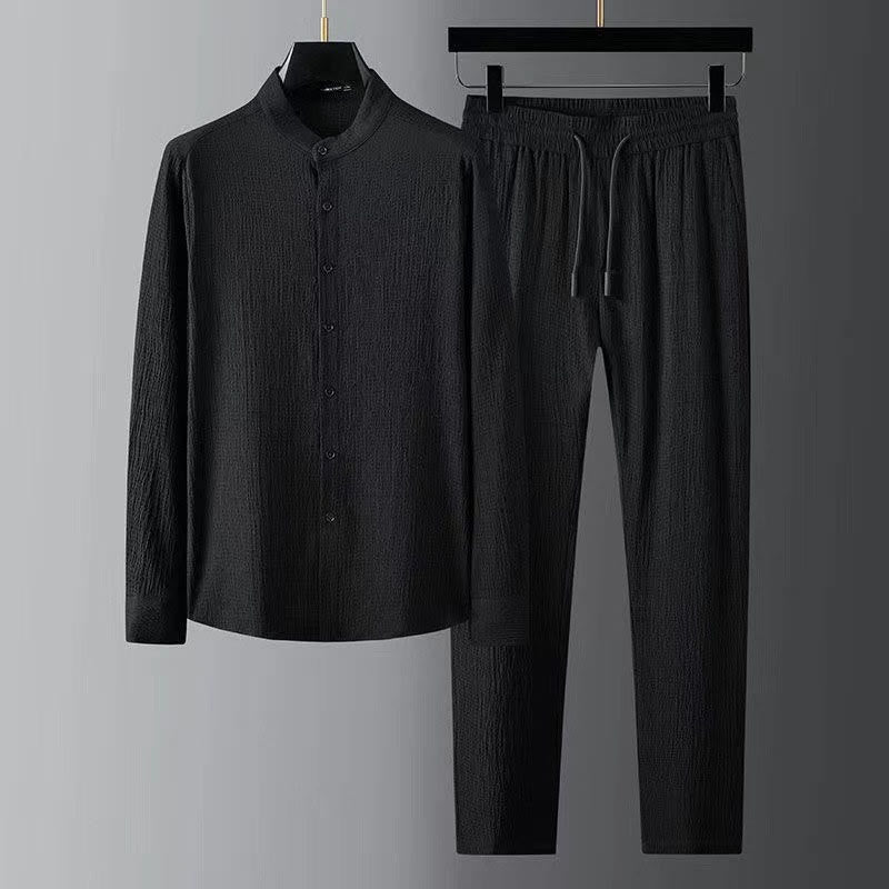 Buddha Stones Effenkleurige top met Lange mouw en broek, herenset - Zwart - US/UK/AU44, EU54 (4XL) - image 0