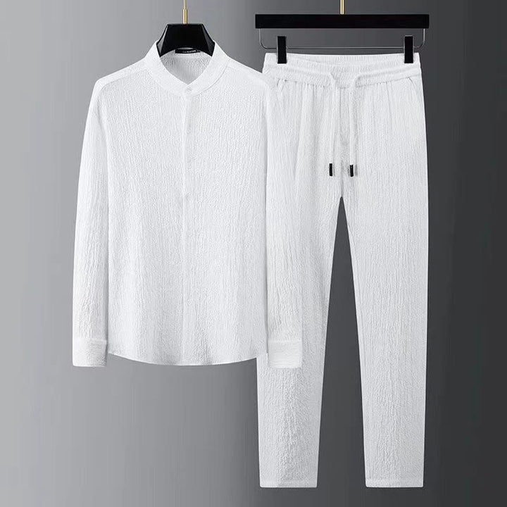 Buddha Stones Effenkleurige top met Lange mouw en broek, herenset - Wit - US/UK/AU44, EU54 (4XL) - image 4