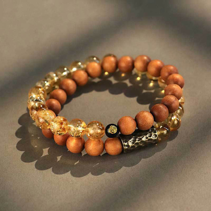 Buddha Stones Citrien Sandelhout Bodhizaad Beschermende Dubbele Armband - image 1
