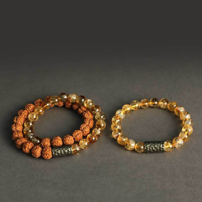 Buddha Stones Citrien Sandelhout Bodhizaad Beschermende Dubbele Armband - image 13