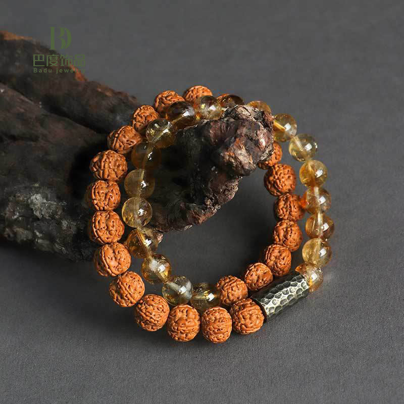 Buddha Stones Citrien Sandelhout Bodhizaad Beschermende Dubbele Armband - image 5
