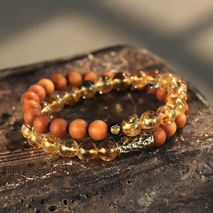 Buddha Stones Citrien Sandelhout Bodhizaad Beschermende Dubbele Armband - Citrien-sandelhout dubbele wikkelarmband (Polsomtrek 14-16 cm) - image 0