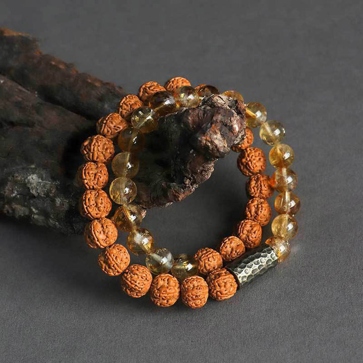 Buddha Stones Citrien Sandelhout Bodhizaad Beschermende Dubbele Armband - Dubbele wikkel met citrien en bodhizaad (Polsomtrek 14-16 cm) - image 2