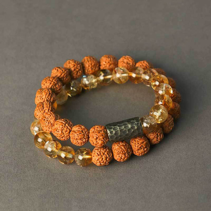 Buddha Stones Citrien Sandelhout Bodhizaad Beschermende Dubbele Armband - image 3
