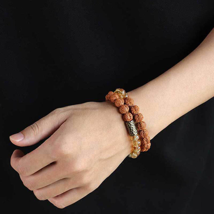 Buddha Stones Citrien Sandelhout Bodhizaad Beschermende Dubbele Armband - image 4