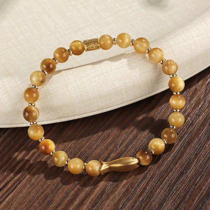Buddha Stones Tijgeroog Koi Vis Armband - Gouden tijgeroog (Polsomtrek 14-16 cm) - image 9
