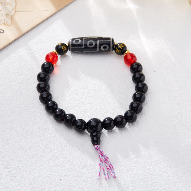 Buddha Stones Tibetaanse negenoog Dzi-kraal, zwarte onyx, Armband met zes ware woorden voor bescherming van rijkdom. - image 1