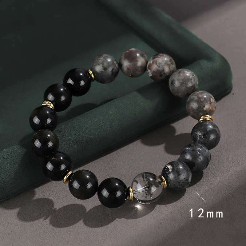 Buddha Stones Armband voor bescherming tegen rijkdom met 925 sterling zilver, zwarte onyx, goudglans, obsidiaan, lavasteen en tijgeroog. Armband met zes ware woorden. - Zwarte onyx (Polsomtrek 14-16 cm) - image 1