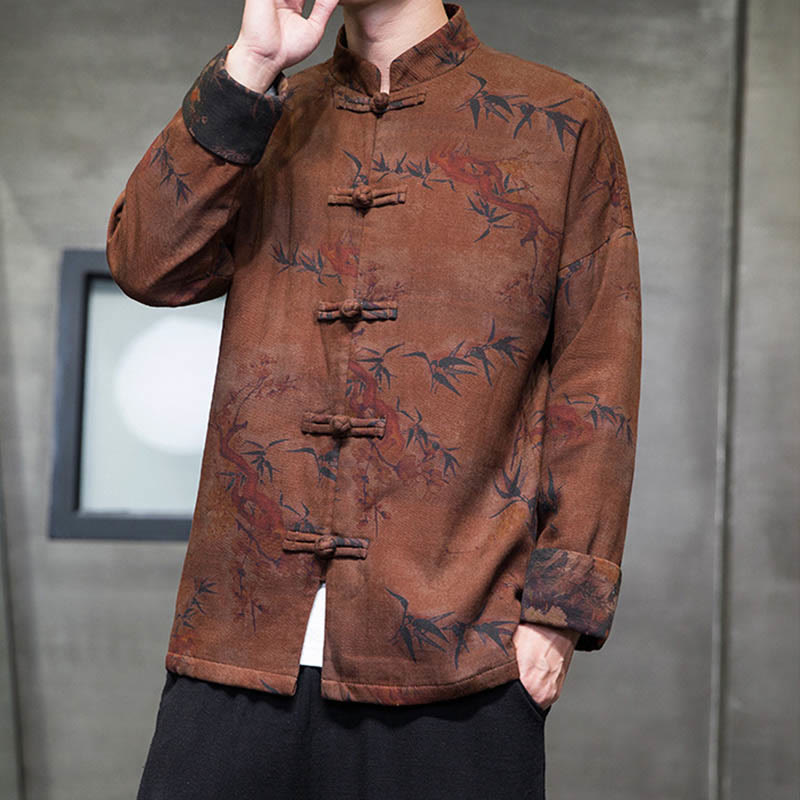 Buddha Stones Frog-But Chinese Tang Suit Lang Overhemd Katoenen Herenjas Kleding - image 13