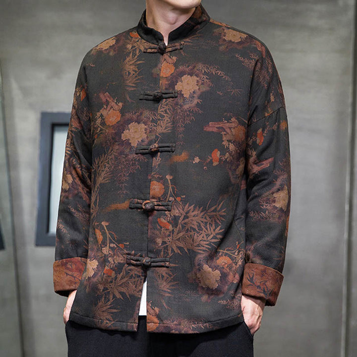 Buddha Stones Frog-But Chinese Tang Suit Lang Overhemd Katoenen Herenjas Kleding - image 1