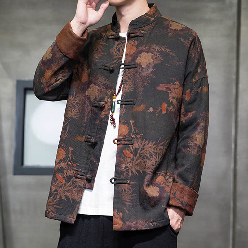Buddha Stones Frog-But Chinese Tang Suit Lang Overhemd Katoenen Herenjas Kleding - image 7
