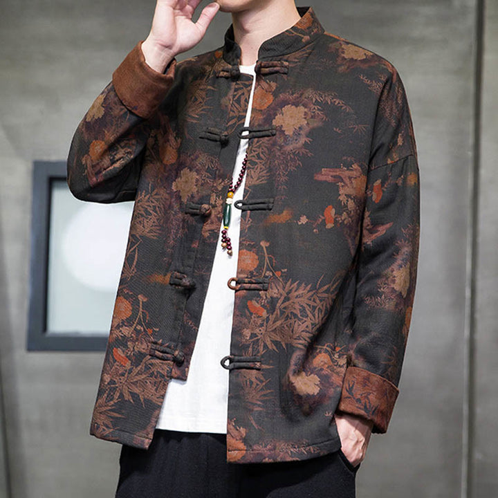 Buddha Stones Frog-But Chinese Tang Suit Lang Overhemd Katoenen Herenjas Kleding - image 7