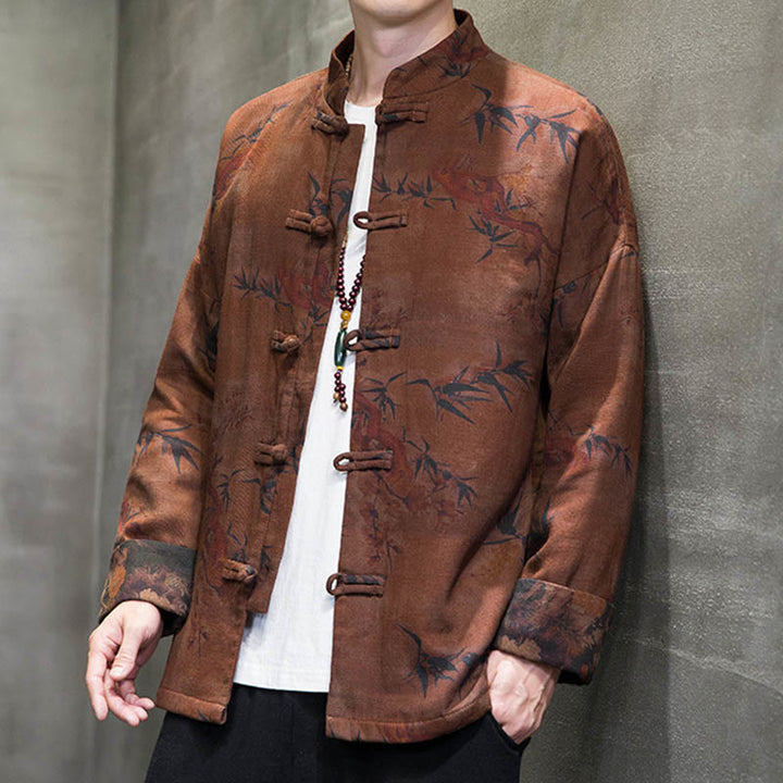 Buddha Stones Frog-But Chinese Tang Suit Lang Overhemd Katoenen Herenjas Kleding - image 14