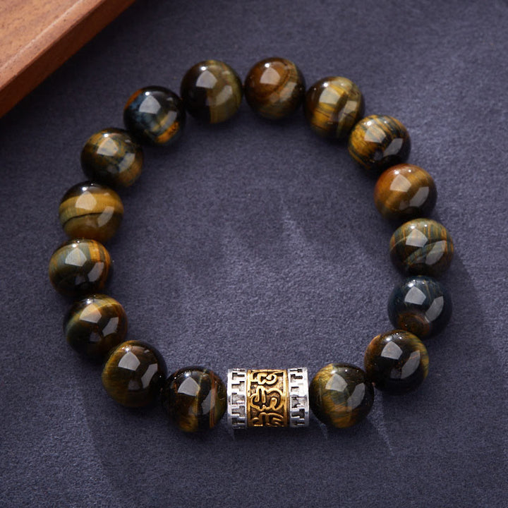 Buddha Stones Tijgeroog Armband met Zes Ware Woorden en Armband - Tijgeroog (Polsomtrek 14-16 cm) - image 0