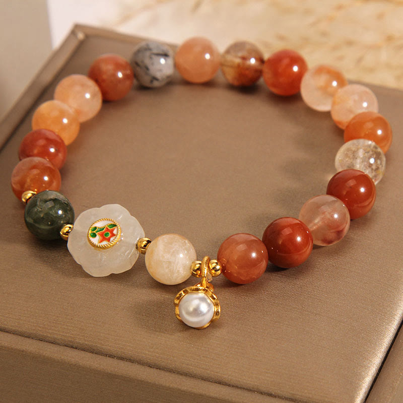 Buddha Stones Natuurlijke Fu Lu Shou Kristal Hetian Witte Jade Parel Armband - image 1
