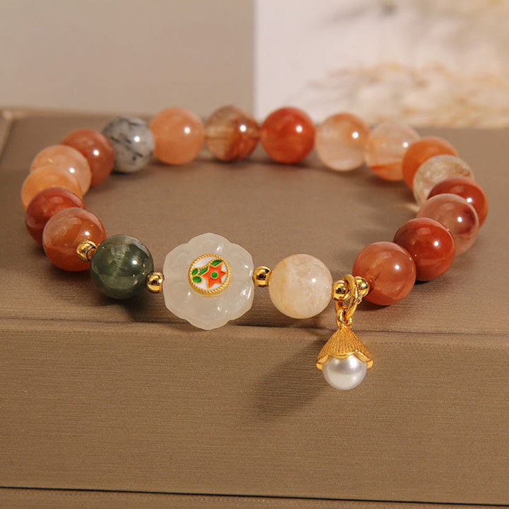 Buddha Stones Natuurlijke Fu Lu Shou Kristal Hetian Witte Jade Parel Armband - Fu Lu Shou Kristal (Polsomtrek 14-16 cm) - image 0