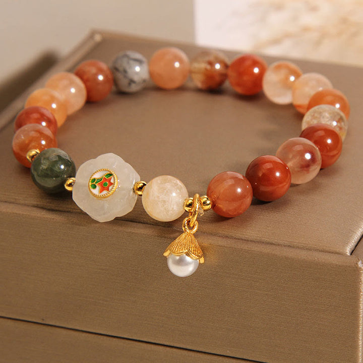 Buddha Stones Natuurlijke Fu Lu Shou Kristal Hetian Witte Jade Parel Armband - image 2