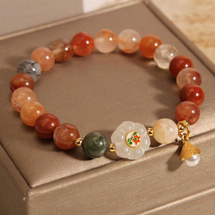 Buddha Stones Natuurlijke Fu Lu Shou Kristal Hetian Witte Jade Parel Armband - image 3
