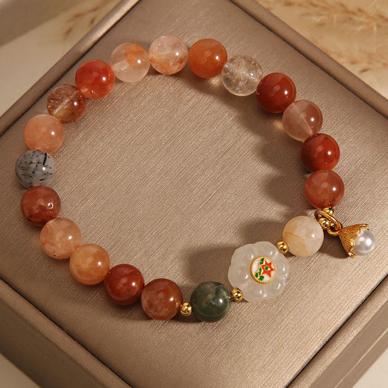 Buddha Stones Natuurlijke Fu Lu Shou Kristal Hetian Witte Jade Parel Armband - image 4