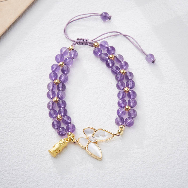 Buddha Stones Amethist vlinder bamboe balancerende, stressverlichtende gevlochten Armband - image 1