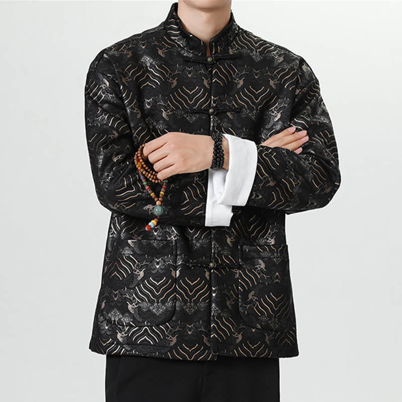 Buddha Stones Frog-But Chinese Tang Suit Wave Shape Lang Shirt Men Jacket Clothing - image 1