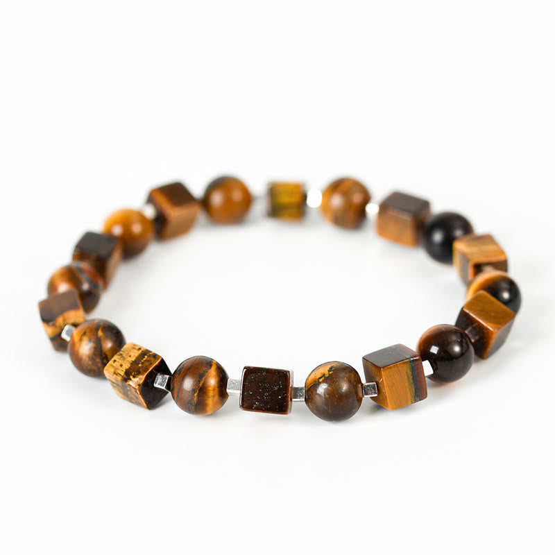 Buddha Stones Diverse kristallen, zwarte obsidiaan, Armband - Tijgeroog (Polsomtrek: 14-16 cm) - image 8