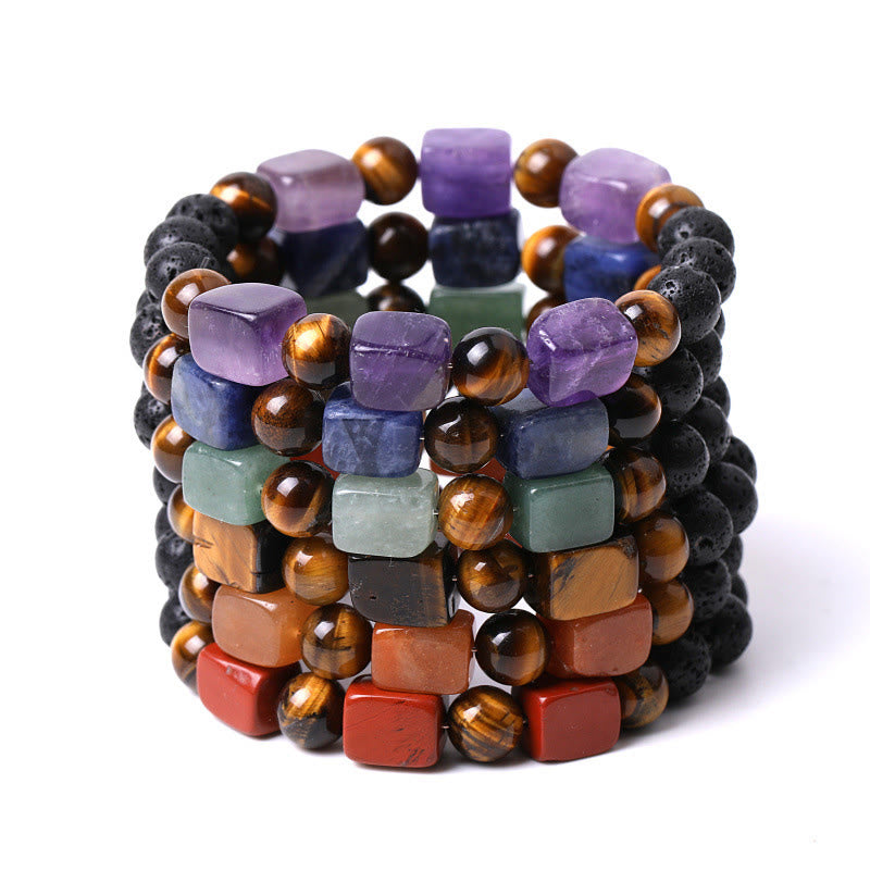 Buddha Stones Diverse kristallen kubus, amethist, lavasteen, Armband - image 62
