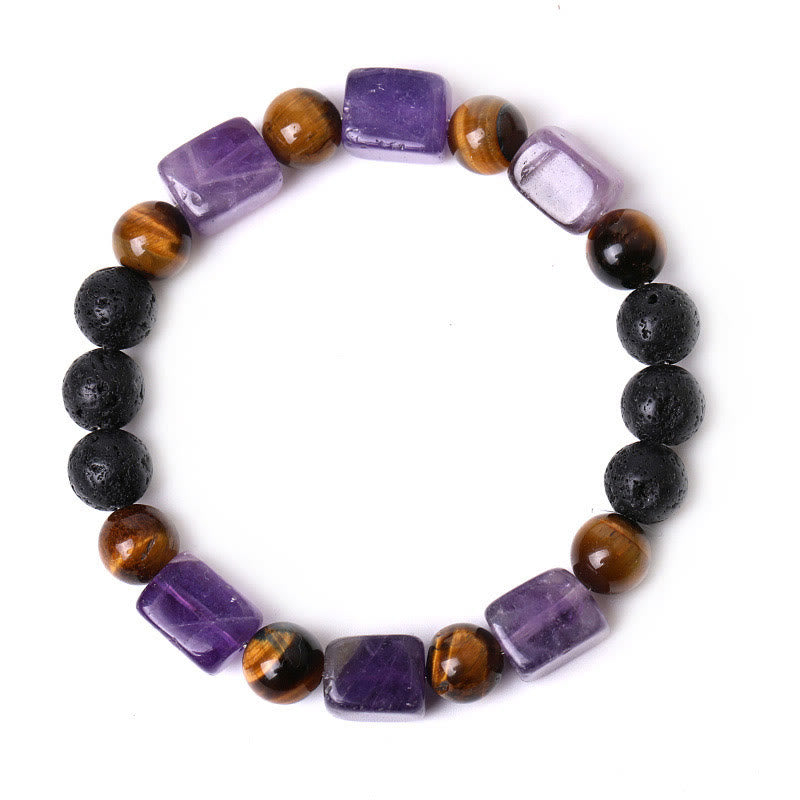 Buddha Stones Diverse kristallen kubus, amethist, lavasteen, Armband - image 8