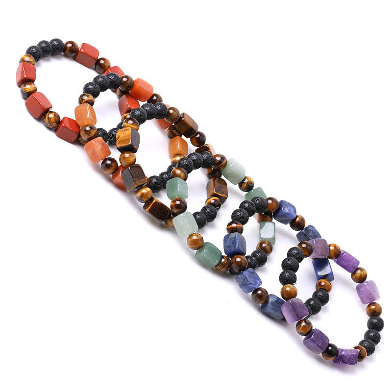Buddha Stones Diverse kristallen kubus, amethist, lavasteen, Armband - image 61