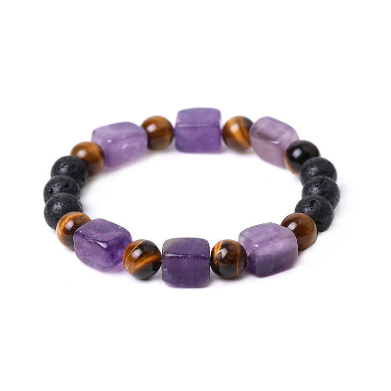 Buddha Stones Diverse kristallen kubus, amethist, lavasteen, Armband - image 7