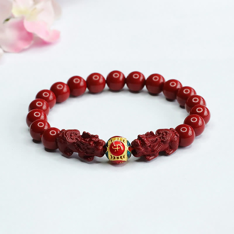 Buddha Stones Cinnabar Double PIXIU Armband tegen boze geesten - Cinnabar Double PIXIU (Polsomtrek: 14-16 cm) - 8mm - image 0