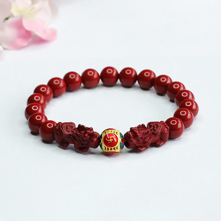 Buddha Stones Cinnabar Double PIXIU Armband tegen boze geesten - Cinnabar Double PIXIU (Polsomtrek: 14-16 cm) - 8mm - image 0