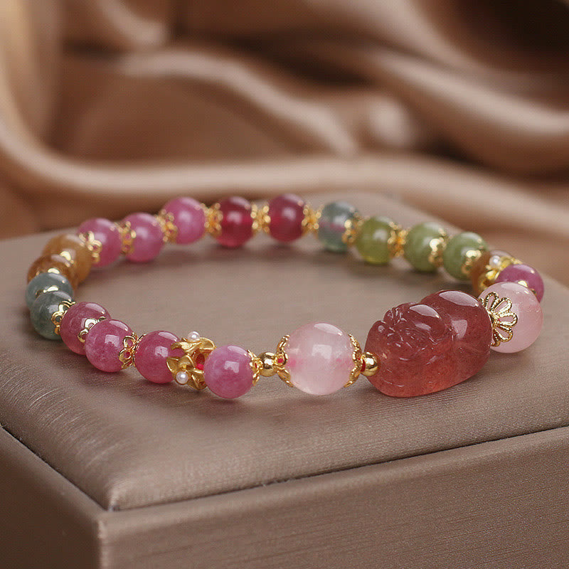 Buddha Stones Toermalijn Aardbeikwarts Roze Kristal PIXIU Armband - image 13