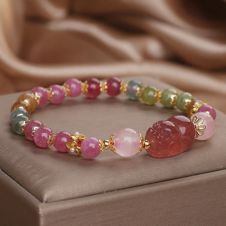 Buddha Stones Toermalijn Aardbeikwarts Roze Kristal PIXIU Armband - image 13