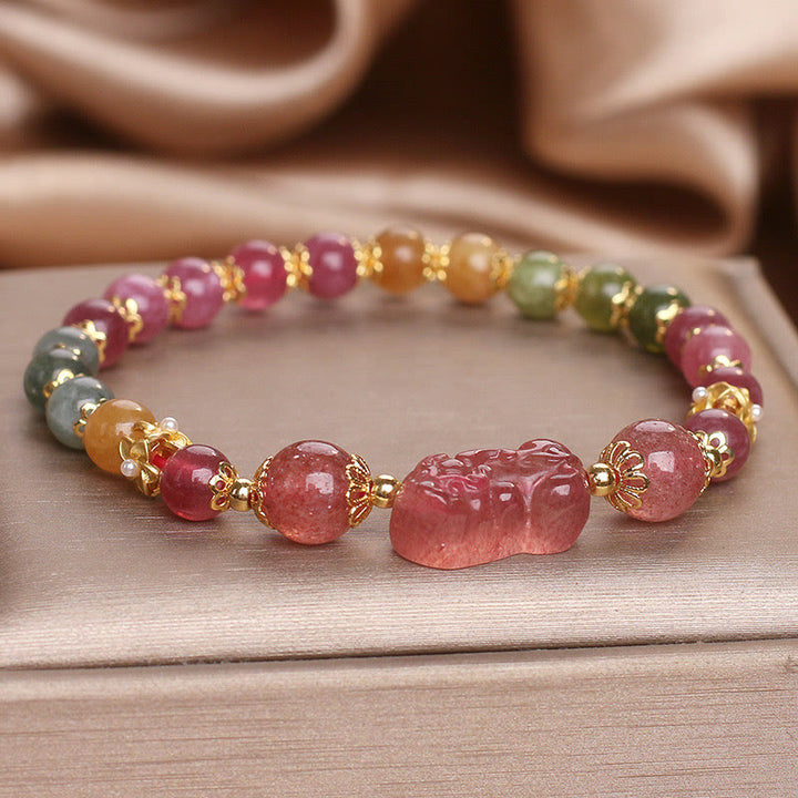 Buddha Stones Toermalijn Aardbeikwarts Roze Kristal PIXIU Armband - image 11