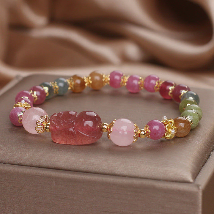 Buddha Stones Toermalijn Aardbeikwarts Roze Kristal PIXIU Armband - image 15