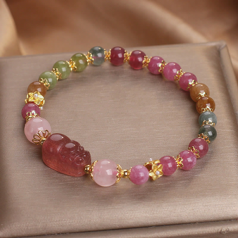 Buddha Stones Toermalijn Aardbeikwarts Roze Kristal PIXIU Armband - Roze toermalijnkristal (Polsomtrek: 14-16 cm) - image 1