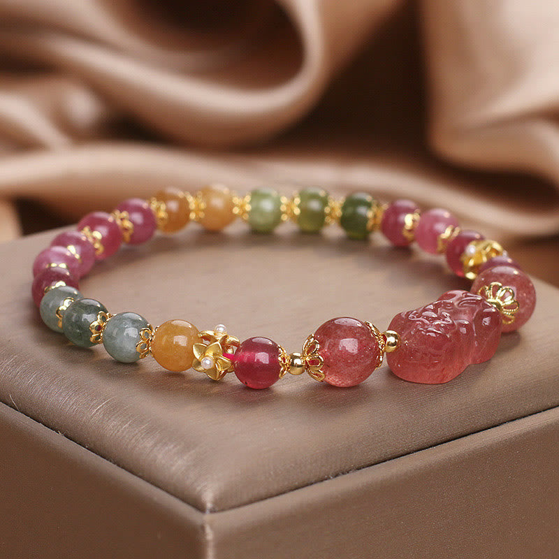 Buddha Stones Toermalijn Aardbeikwarts Roze Kristal PIXIU Armband - image 9