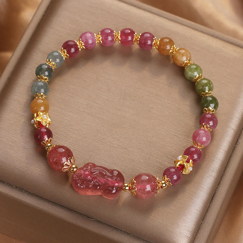 Buddha Stones Toermalijn Aardbeikwarts Roze Kristal PIXIU Armband - image 3