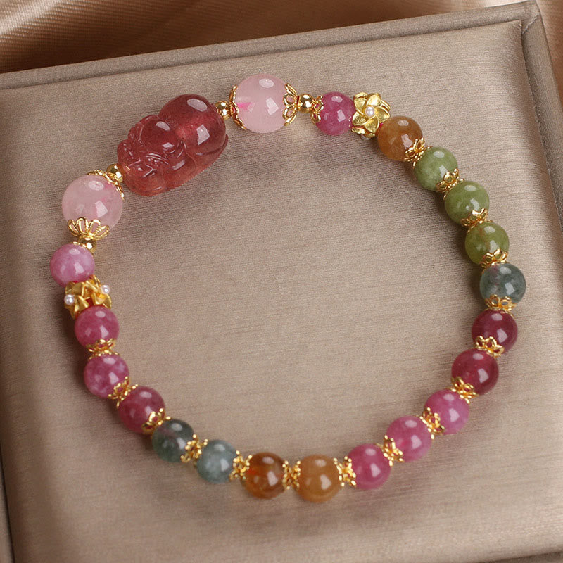 Buddha Stones Toermalijn Aardbeikwarts Roze Kristal PIXIU Armband - image 14