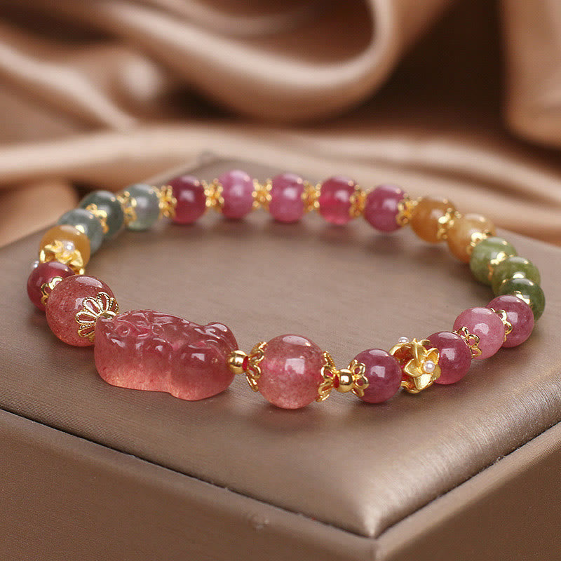 Buddha Stones Toermalijn Aardbeikwarts Roze Kristal PIXIU Armband - image 8