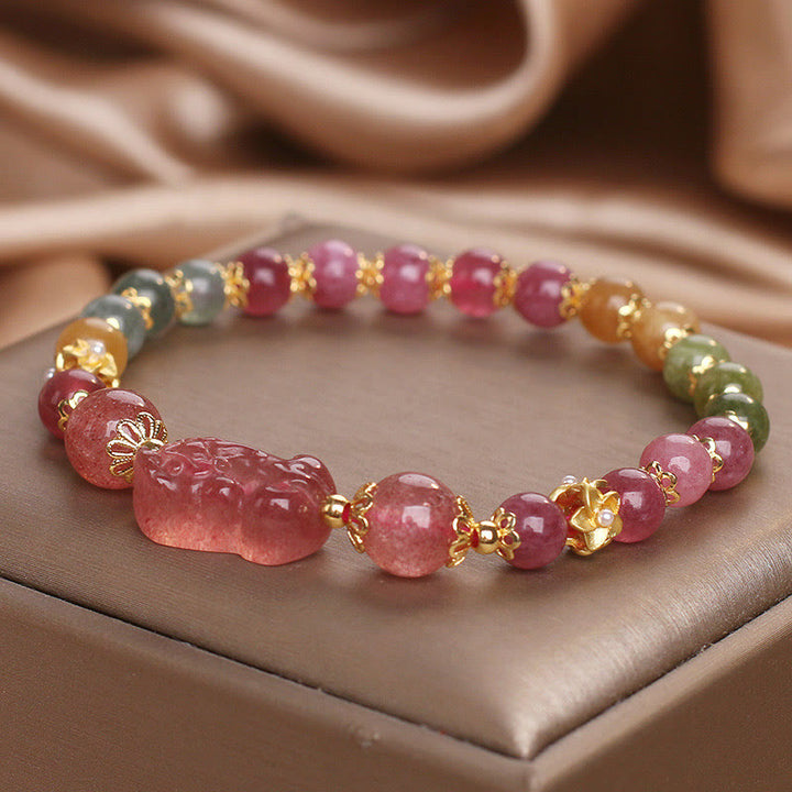 Buddha Stones Toermalijn Aardbeikwarts Roze Kristal PIXIU Armband - image 8