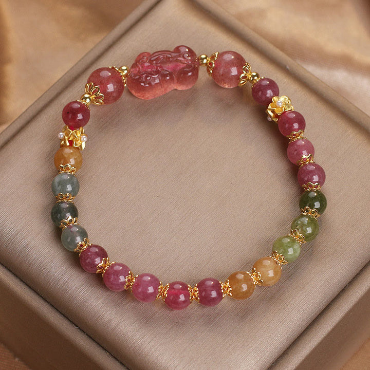 Buddha Stones Toermalijn Aardbeikwarts Roze Kristal PIXIU Armband - image 2