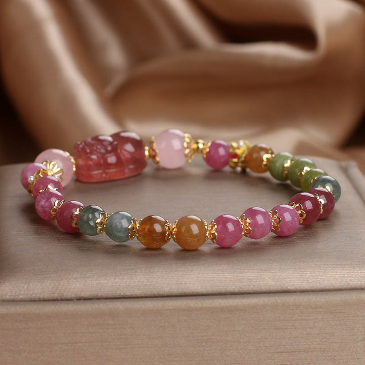 Buddha Stones Toermalijn Aardbeikwarts Roze Kristal PIXIU Armband - image 16
