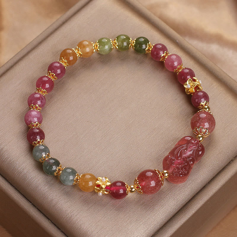 Buddha Stones Toermalijn Aardbeikwarts Roze Kristal PIXIU Armband - image 10