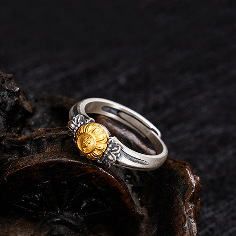 Buddha Stones Verstelbare Ring met bescherming van Bodhisattva Tara, verguld met 925 sterling zilver. - image 1