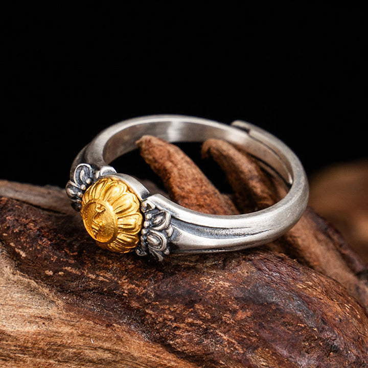 Buddha Stones Verstelbare Ring met bescherming van Bodhisattva Tara, verguld met 925 sterling zilver. - image 4