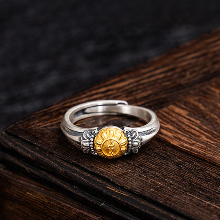 Buddha Stones Verstelbare Ring met bescherming van Bodhisattva Tara, verguld met 925 sterling zilver. - image 2
